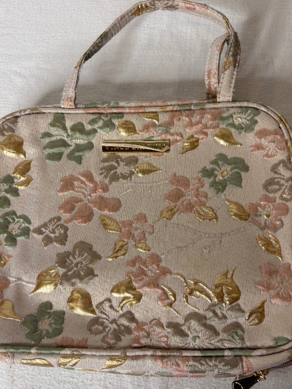 Vince Camuto Floral Gold Damask Cottagecore Zip Hanging Toiletry Case Makeup Bag